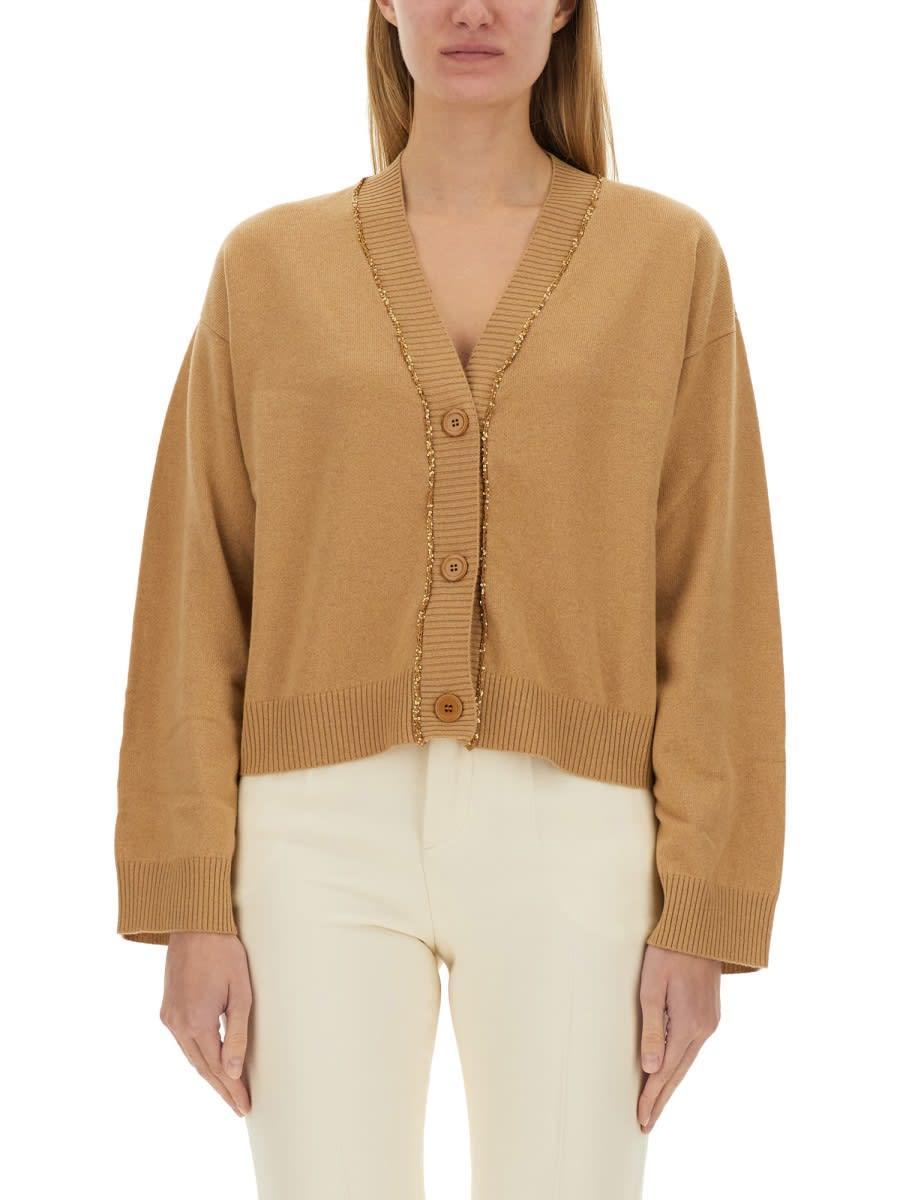 FABIANA FILIPPI Boxy Cardigan. In Beige Product Image