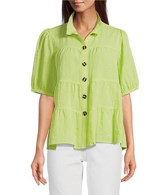 John Mark Wire Collar Short Sleeve Tiered Button-Front Top Product Image