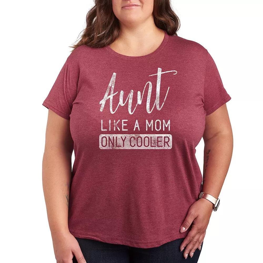 Plus Aunt Like a Mom Only Cooler Graphic Tee, Womens Grey Wine Product Image