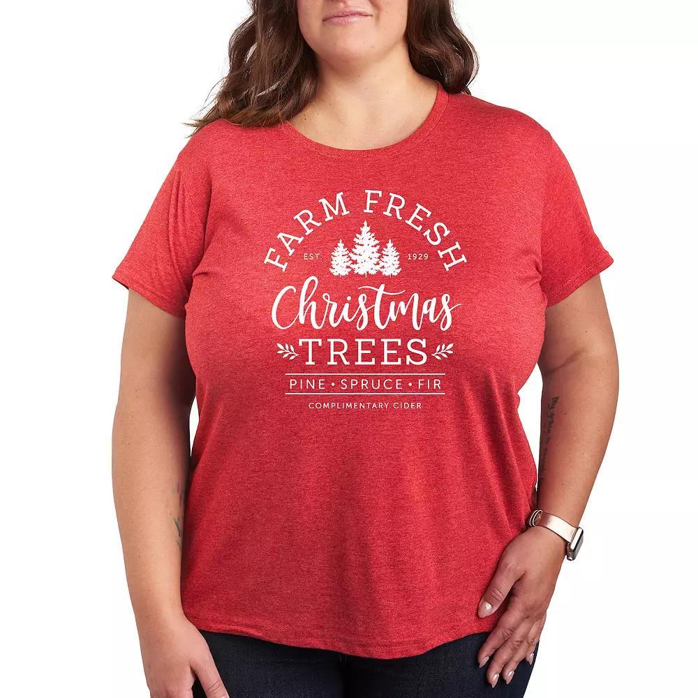 Plus Size Farm Fresh Christmas Trees Graphic Tee, Women's, Size: 2XL, Grey Green Product Image