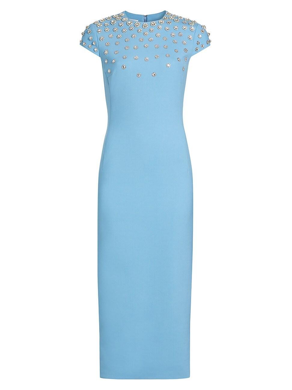 Womens Crystal & Imitation Pearl Embroidered Stretch-Wool Dress Product Image