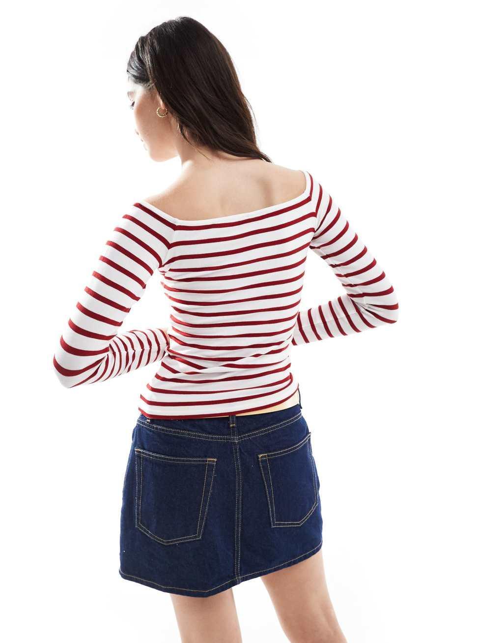 ONLY boat neck long sleeve top in red stripe Product Image