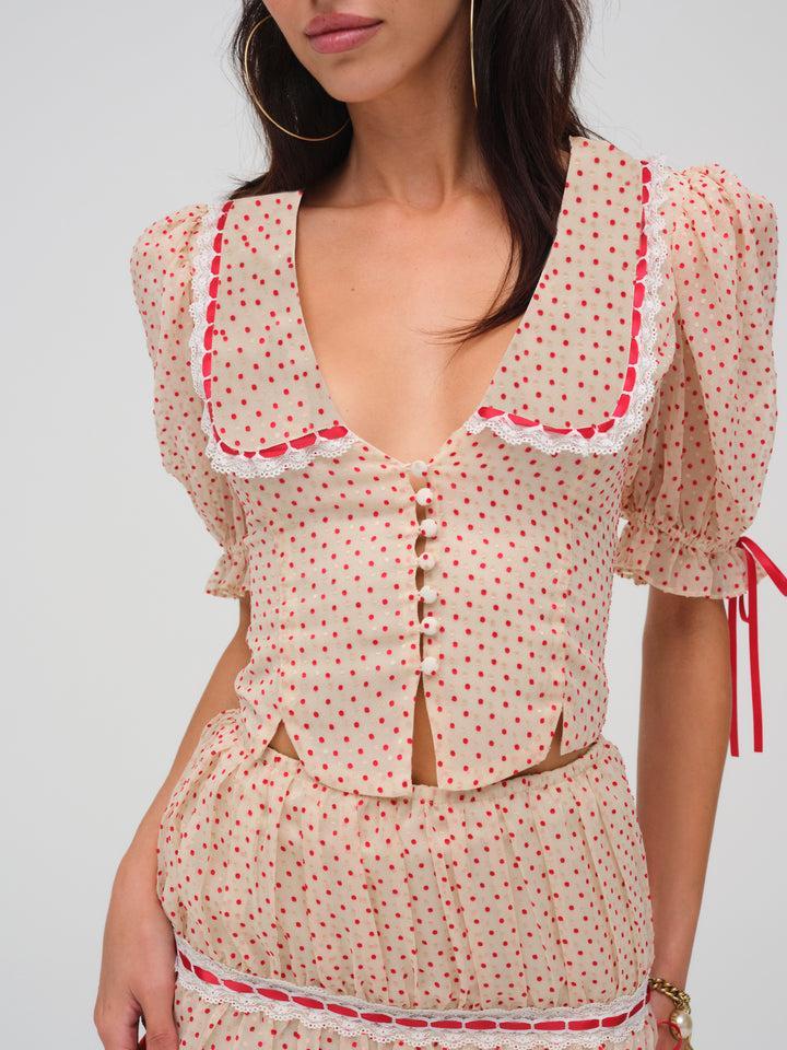 Love Dot Puff Sleeve Top — Neutral Product Image