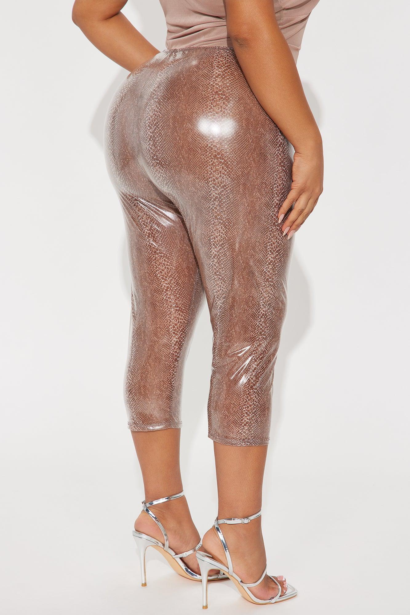 Giovana Snake Print Latex Mesh Capri Legging - Brown Product Image