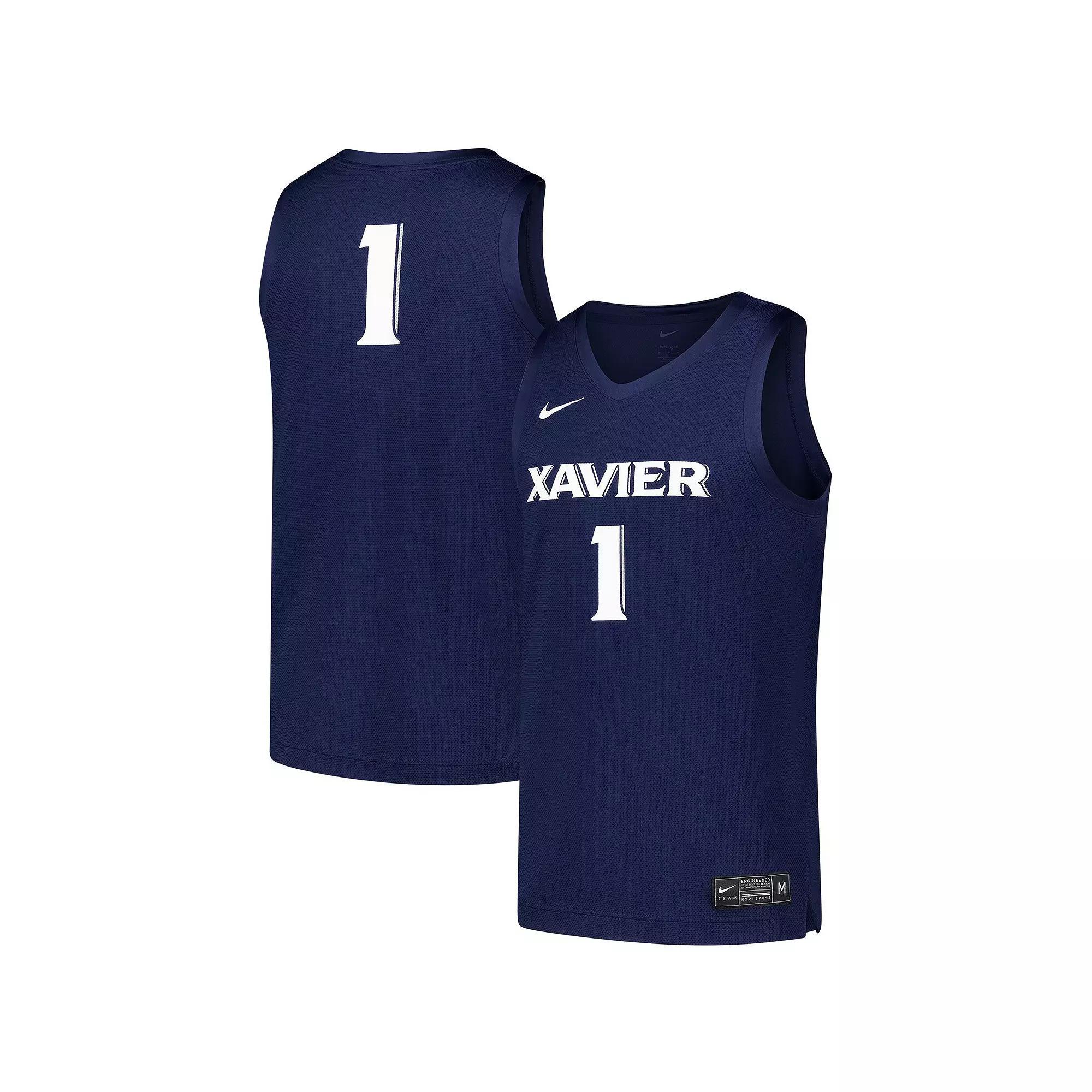 Men's Nike #1 Navy Xavier Musketeers  Replica Basketball Jersey, Size: Medium, Xav Blue Product Image