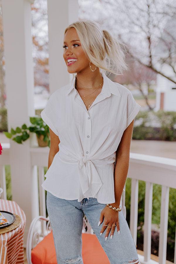 Cue The Sparklers Front Tie Top In Ivory Product Image