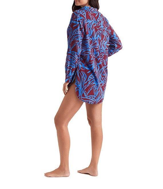 Mimi Flamingo Oasis Laguna Gauze Woven Point Collar Button Front Shirt Swim Cover-Up Product Image