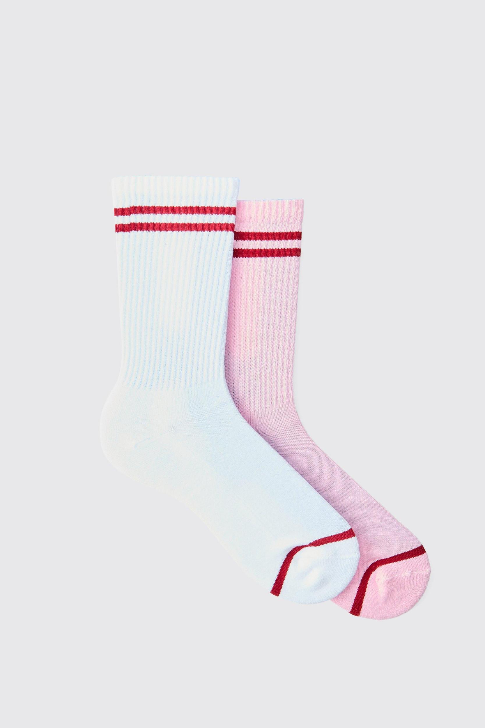 2 Pack Official MAN Highbuild Print Stripe Sport Sock | boohooMAN USA Product Image
