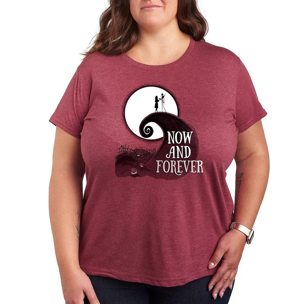 Disneys The Nightmare Before Christmas Plus Now And Forever Graphic Tee, Womens Grey Wine Product Image