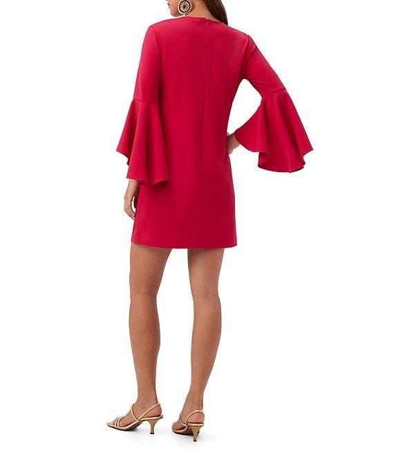 Trina Turk Barbette Crepe Scoop Neck Dropped Flounce Bell Sleeve Dress Product Image