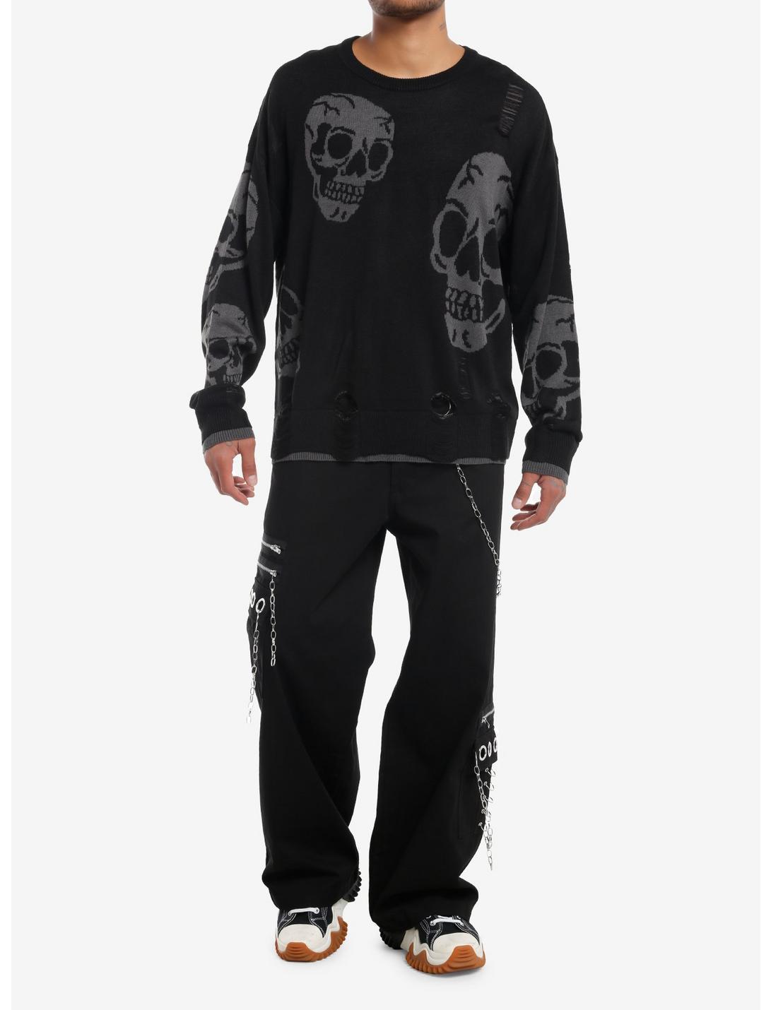 Skulls Distressed Intarsia Sweater Product Image