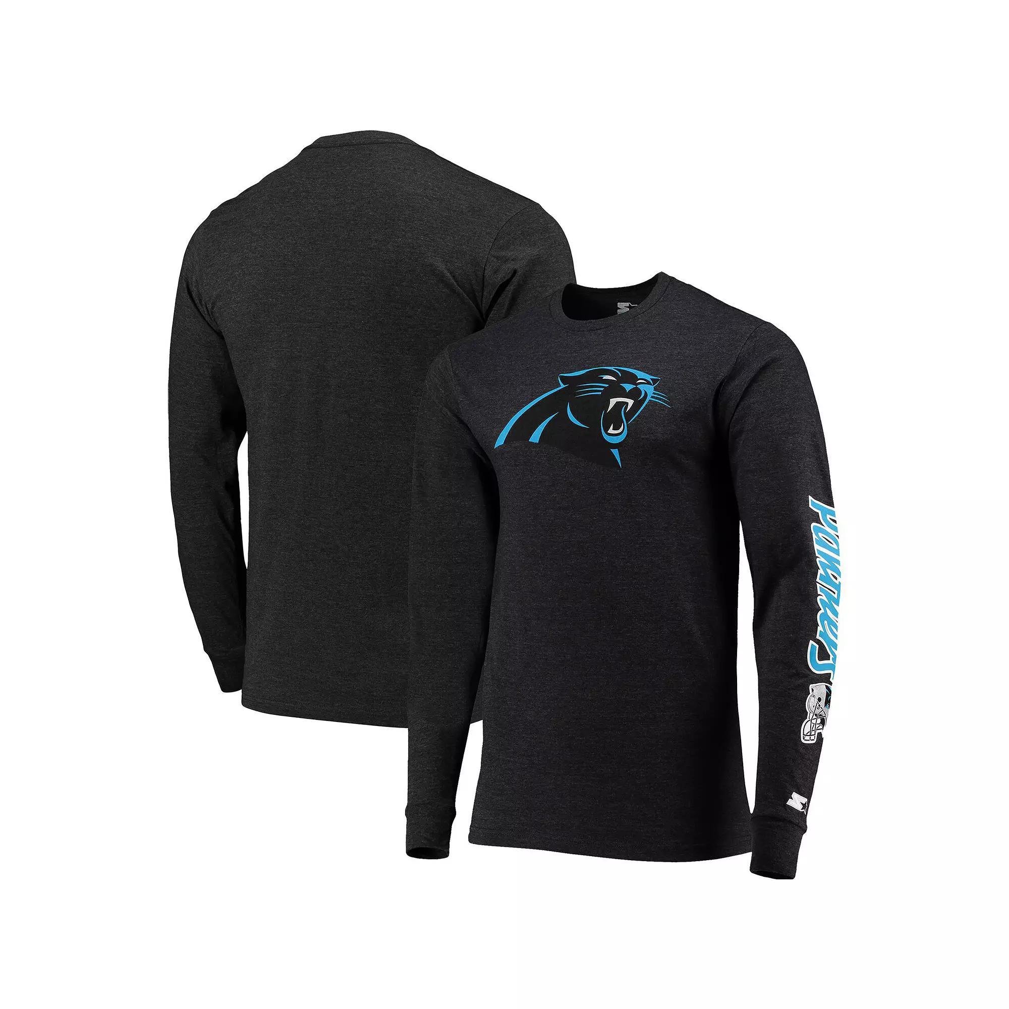 Mens Starter Heathered Black Carolina Panthers Halftime Long Sleeve T-Shirt Product Image