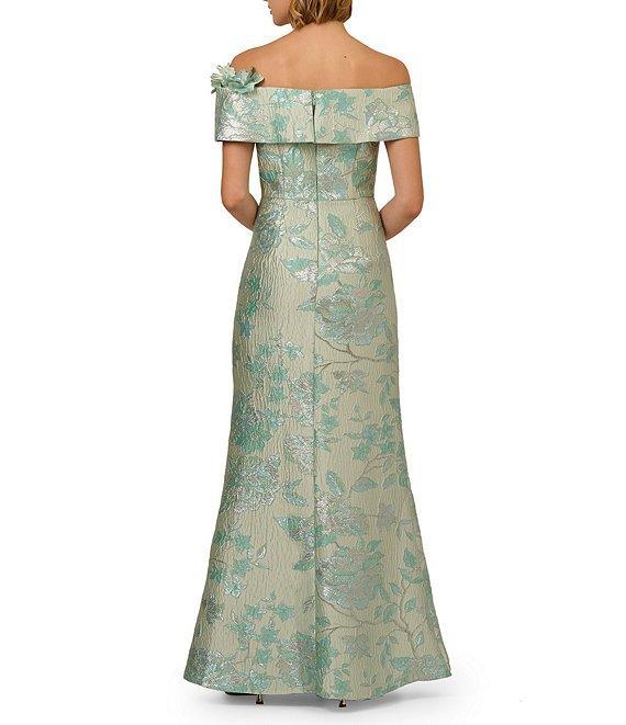 Adrianna Papell Floral Jacquard Off-The-Shoulder Cap Sleeve Column Gown Product Image