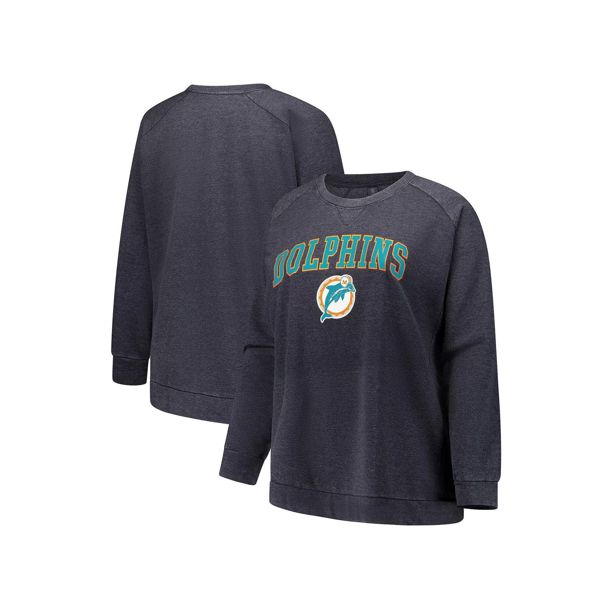 Women's Fanatics  Charcoal Miami Dolphins Acid Wash Raglan Pullover Sweatshirt, Size: 3XL Product Image