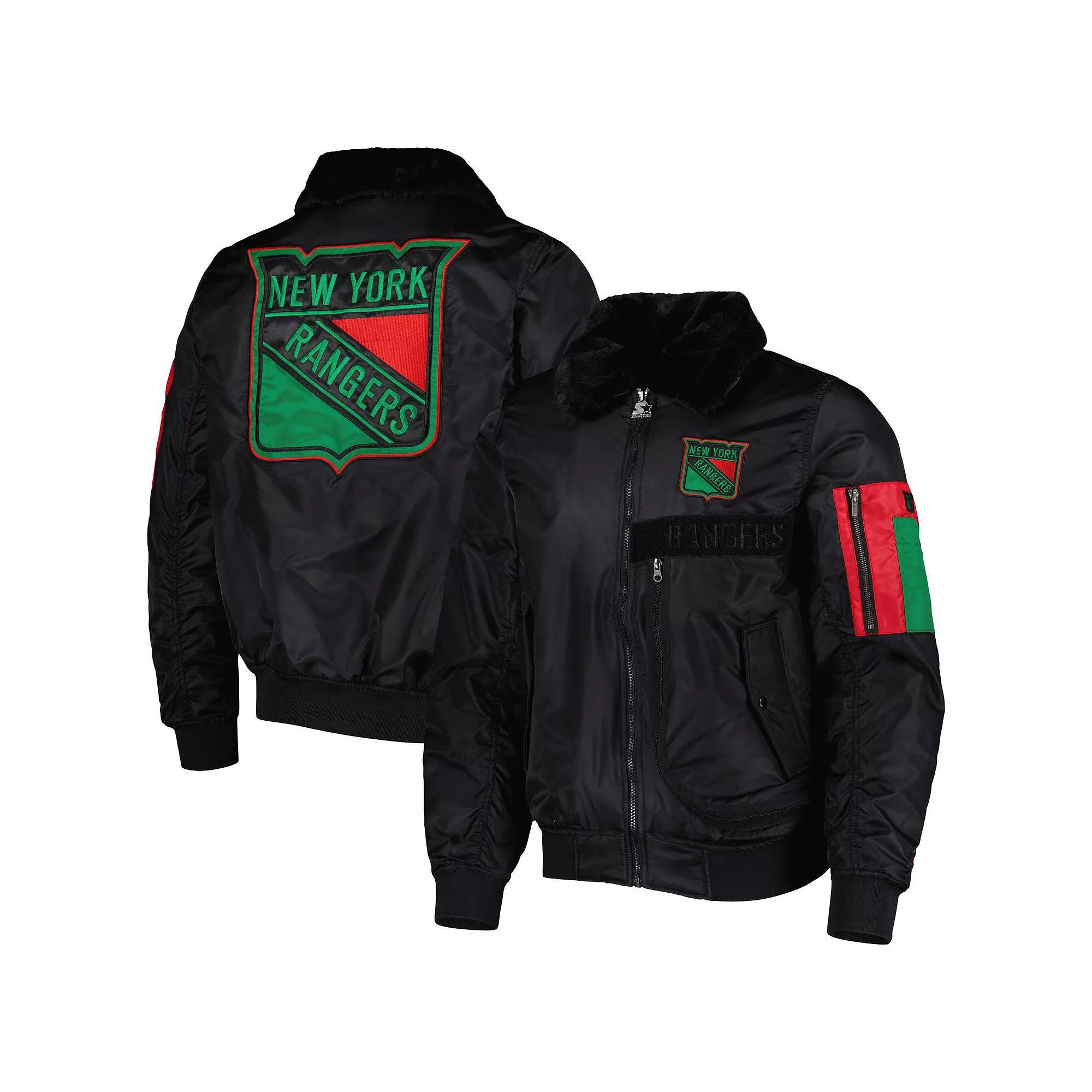 Mens Starter x Ty Mopkins Black New York Rangers Black History Month Varsity Full-Zip Jacket Product Image