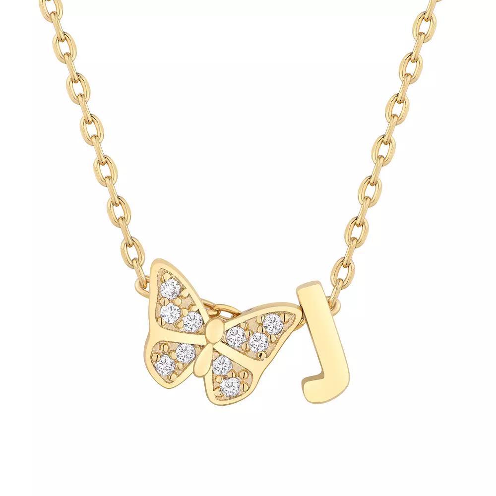Taylor Grace 14k Gold Plated Cubic Zirconia Butterfly Initial Necklace, Women's, Size: 18", J Product Image