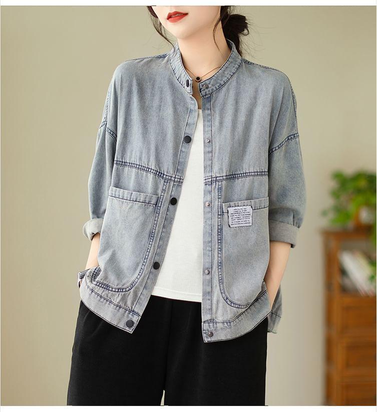 Washed Pocket Detail Denim Single-Breasted Jacket Product Image