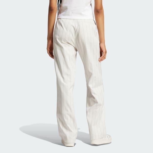 adidas Pinstripe Twill Loose Pants Off White 2 Womens Product Image
