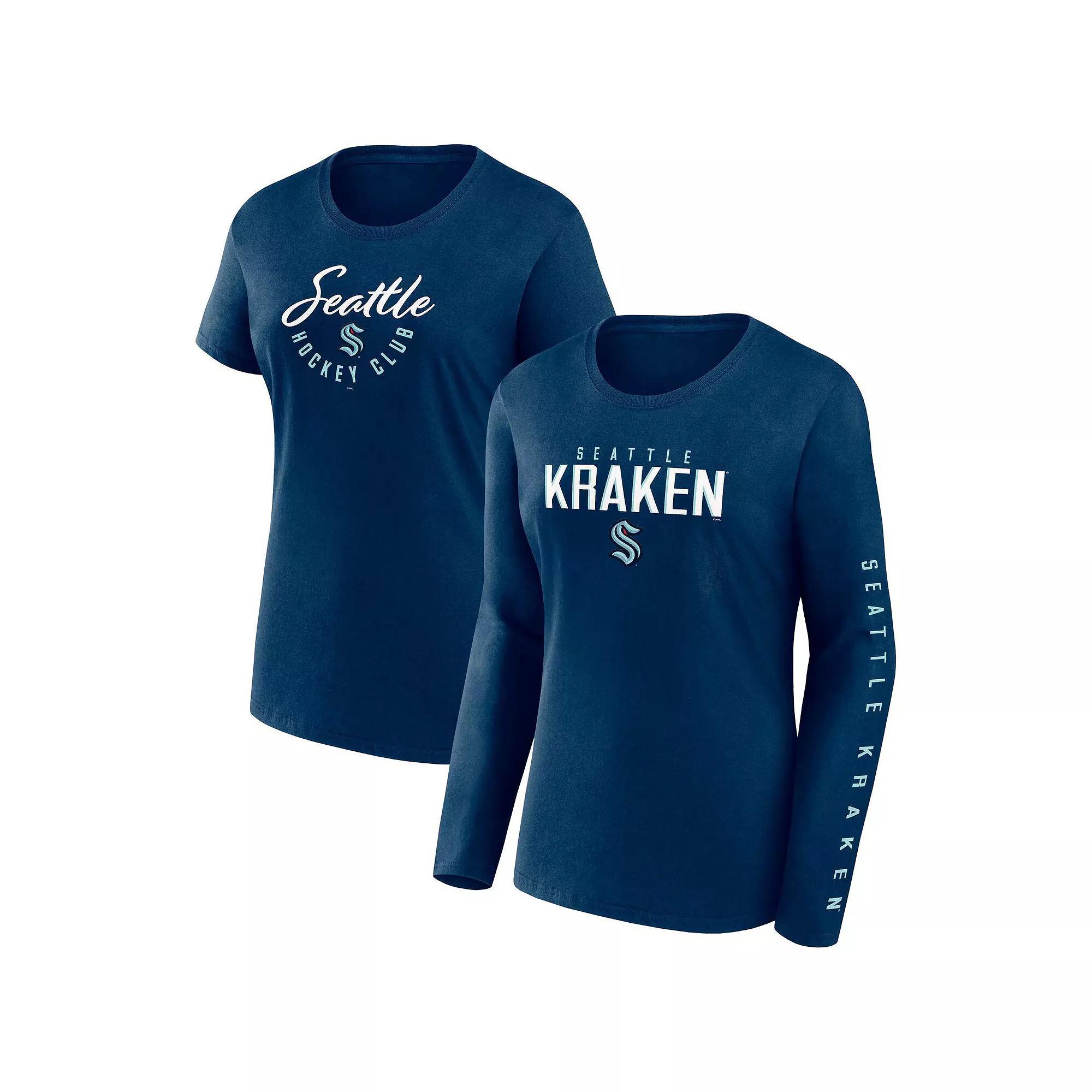 Women's Fanatics Branded Deep Sea Blue Seattle Kraken Long and Short Sleeve Two-Pack T-Shirt Set, Size: Small, Krk Blue Product Image