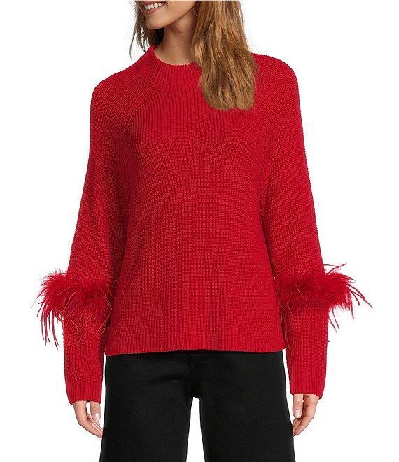 Antonio Melani Tilly Wool Blend Crew Neck Feather Detail Long Sleeve Sweater Product Image