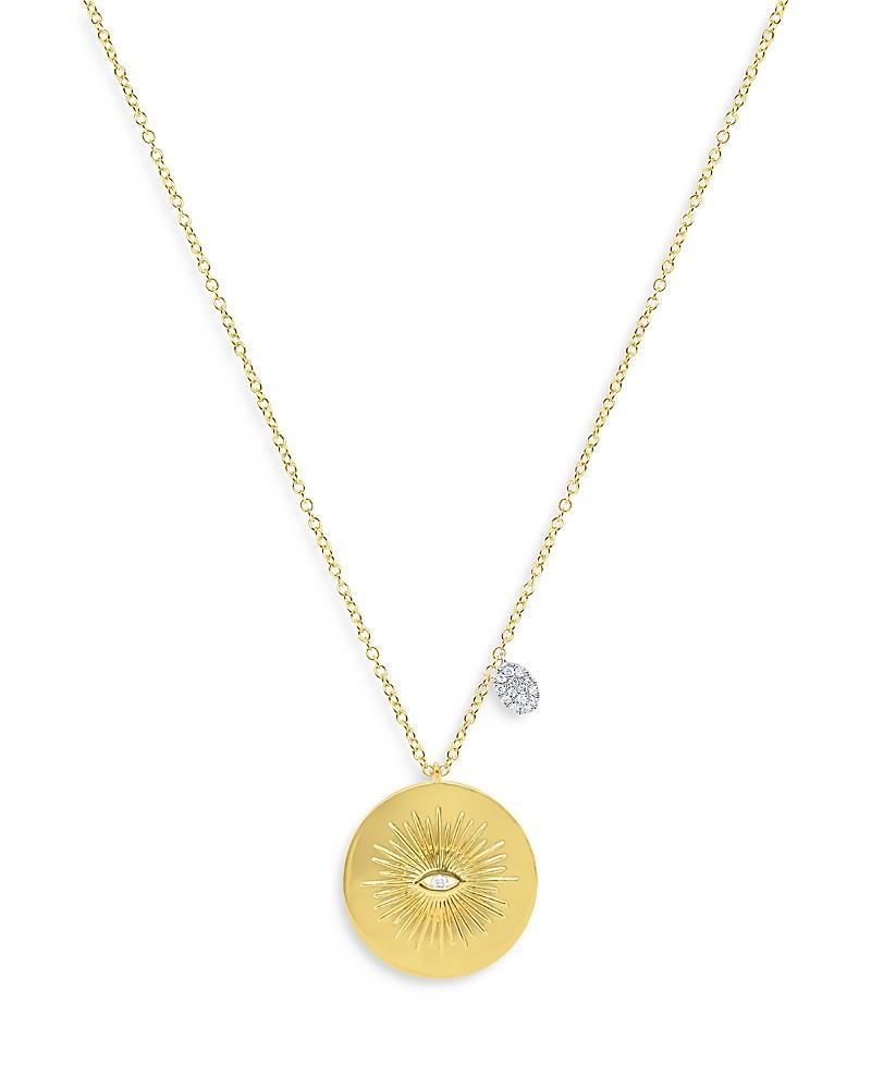 MEIRA T 14k White & Yellow Gold Diamond Sunray Evil Eye Disc & Dangle Accent Pendant Necklace, 18-20 Product Image