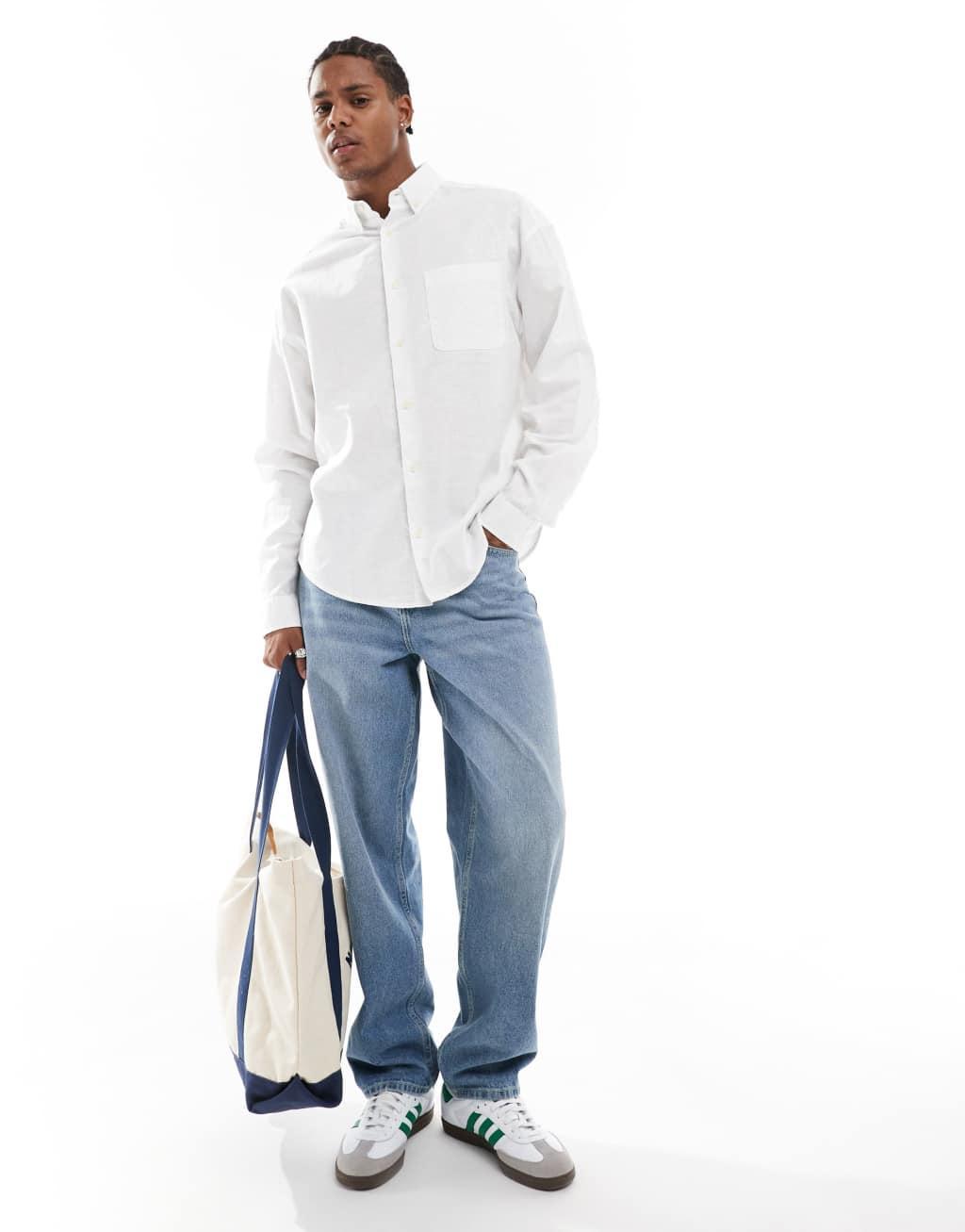 ASOS DESIGN 90s oversized linen blend shirt in white | ASOS Product Image