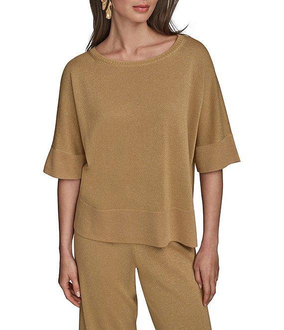 Donna Karan Coordinating Shimmer Knit Short Sleeve Oversized Top Product Image