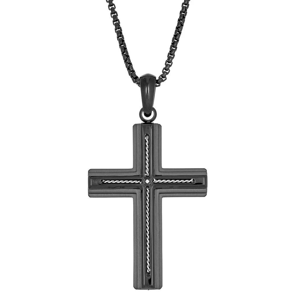 Men's LYNX Two Tone Stainless Steel Cubic Zirconia Cross Pendant Necklace, Size: 24" Product Image