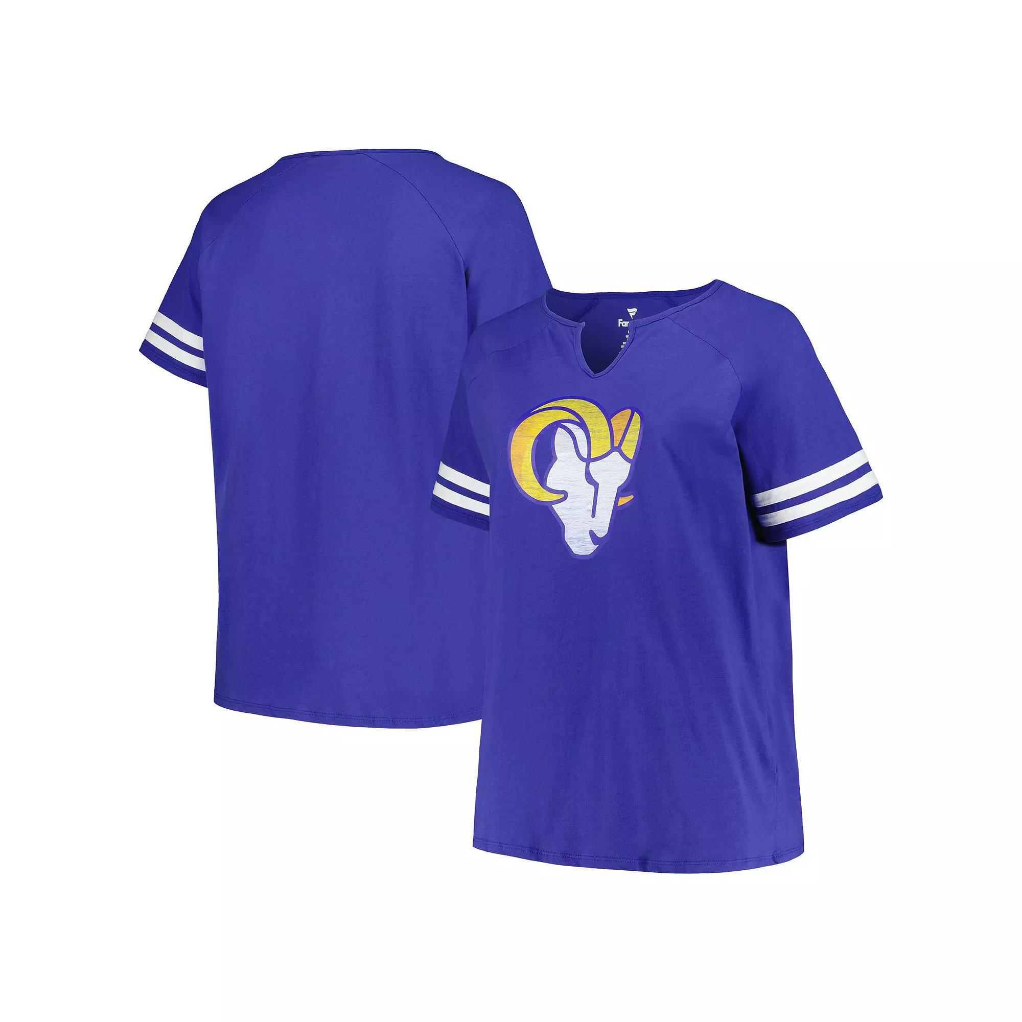 Womens Fanatics Branded Royal Los Angeles Rams Plus Size Logo Notch Neck Raglan Sleeve T-Shirt Product Image