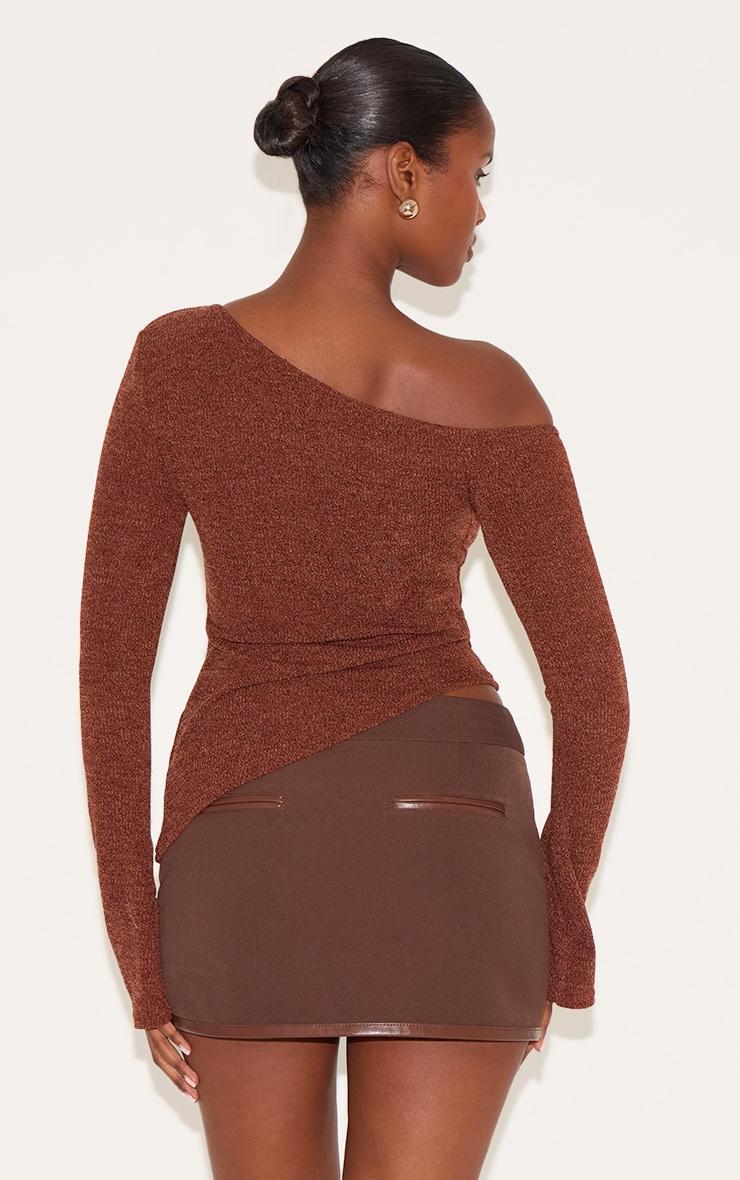 Brown Textured Asymmetric Flared Sleeve Long Top Product Image