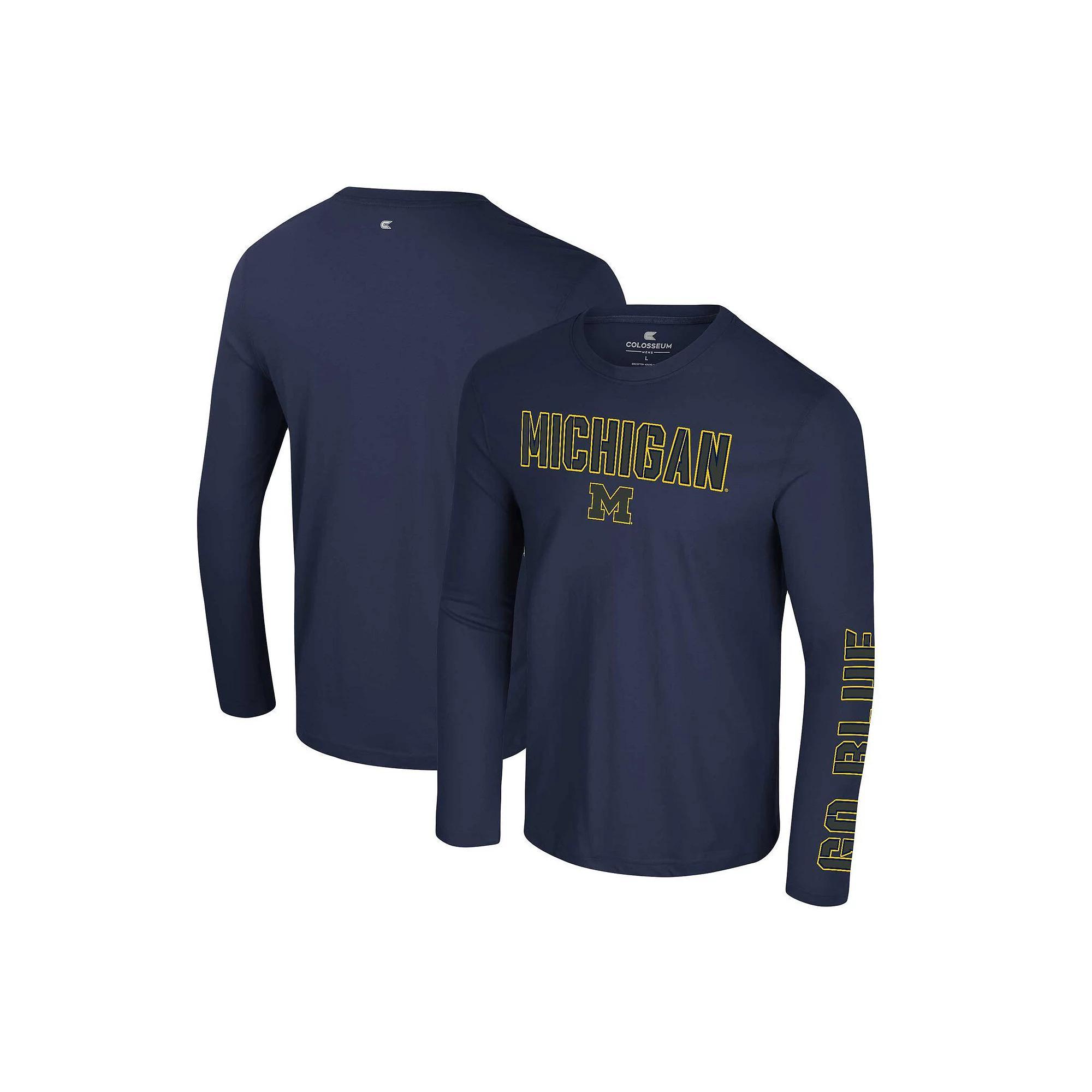 Men's Colosseum Navy Michigan Wolverines Color Pop Active Blend 2-Hit Long Sleeve T-Shirt, Size: Large, Blue Product Image