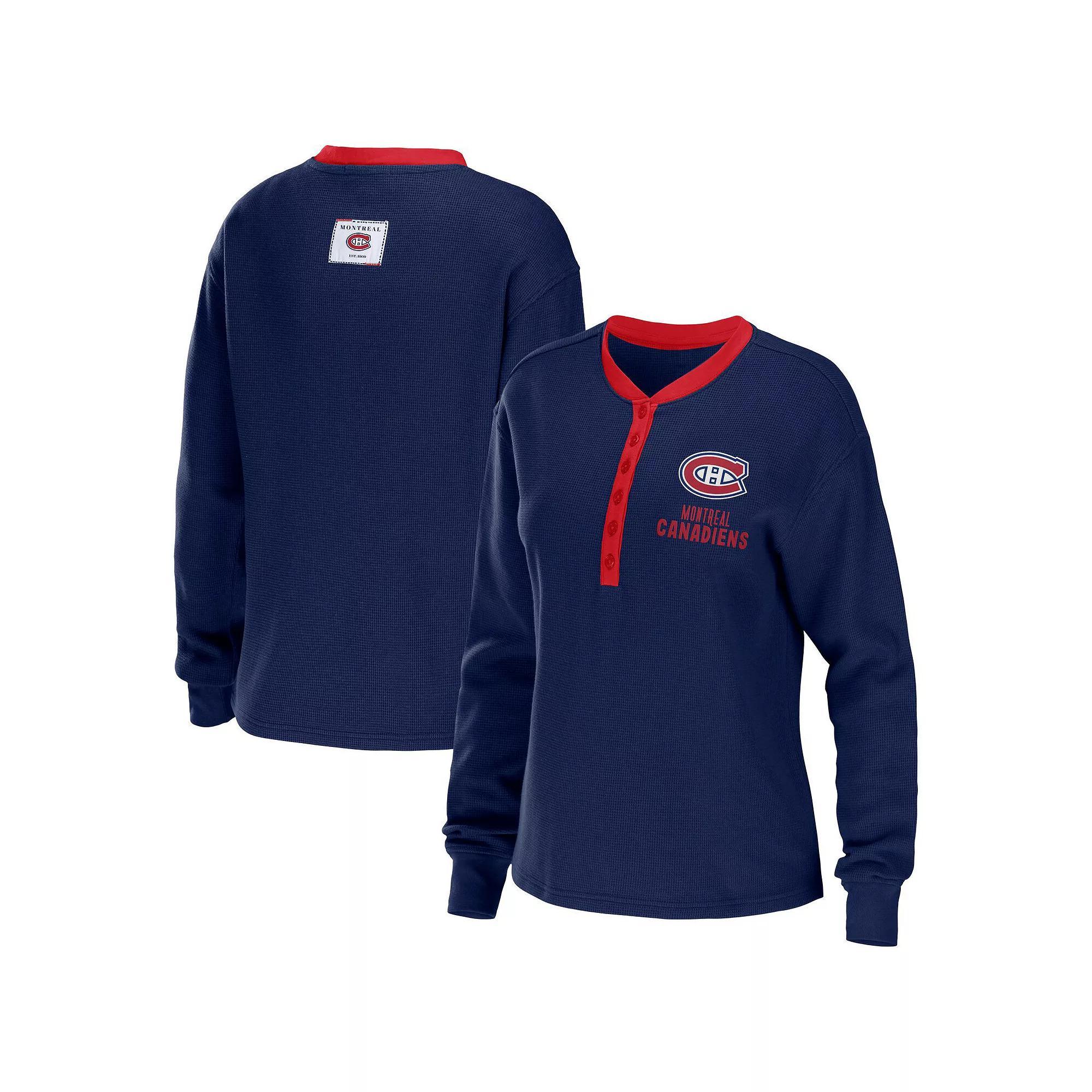 Women's WEAR by Erin Andrews Navy Montreal Canadiens Waffle Henley Long Sleeve T-Shirt, Size: Medium, Cnd Blue Product Image