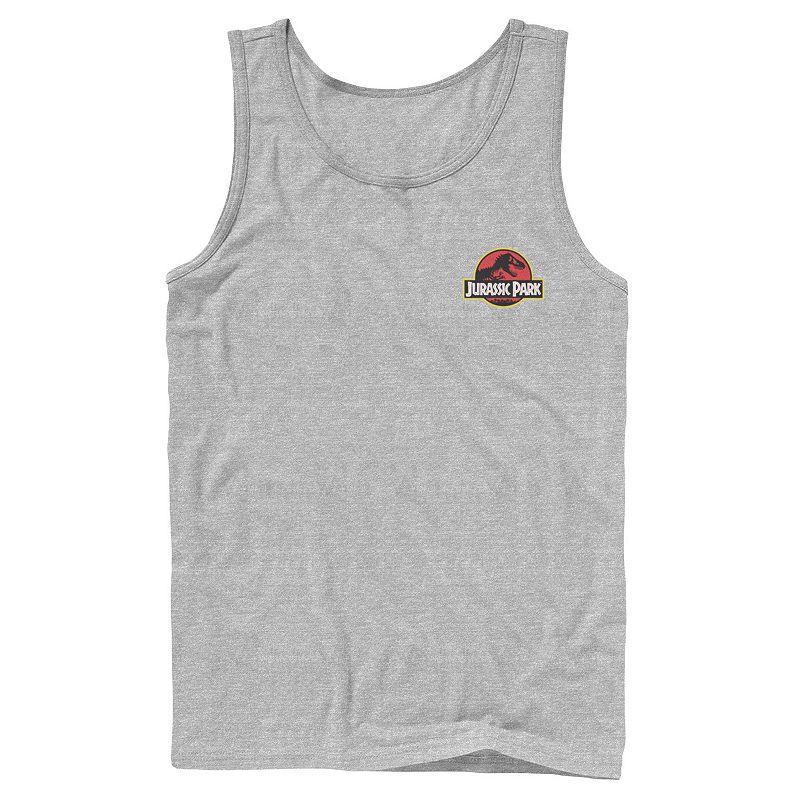 Mens Jurassic Park Logo Red & Yellow Pocket Tank Top, Men's, Size: Large, Athletic Grey Product Image