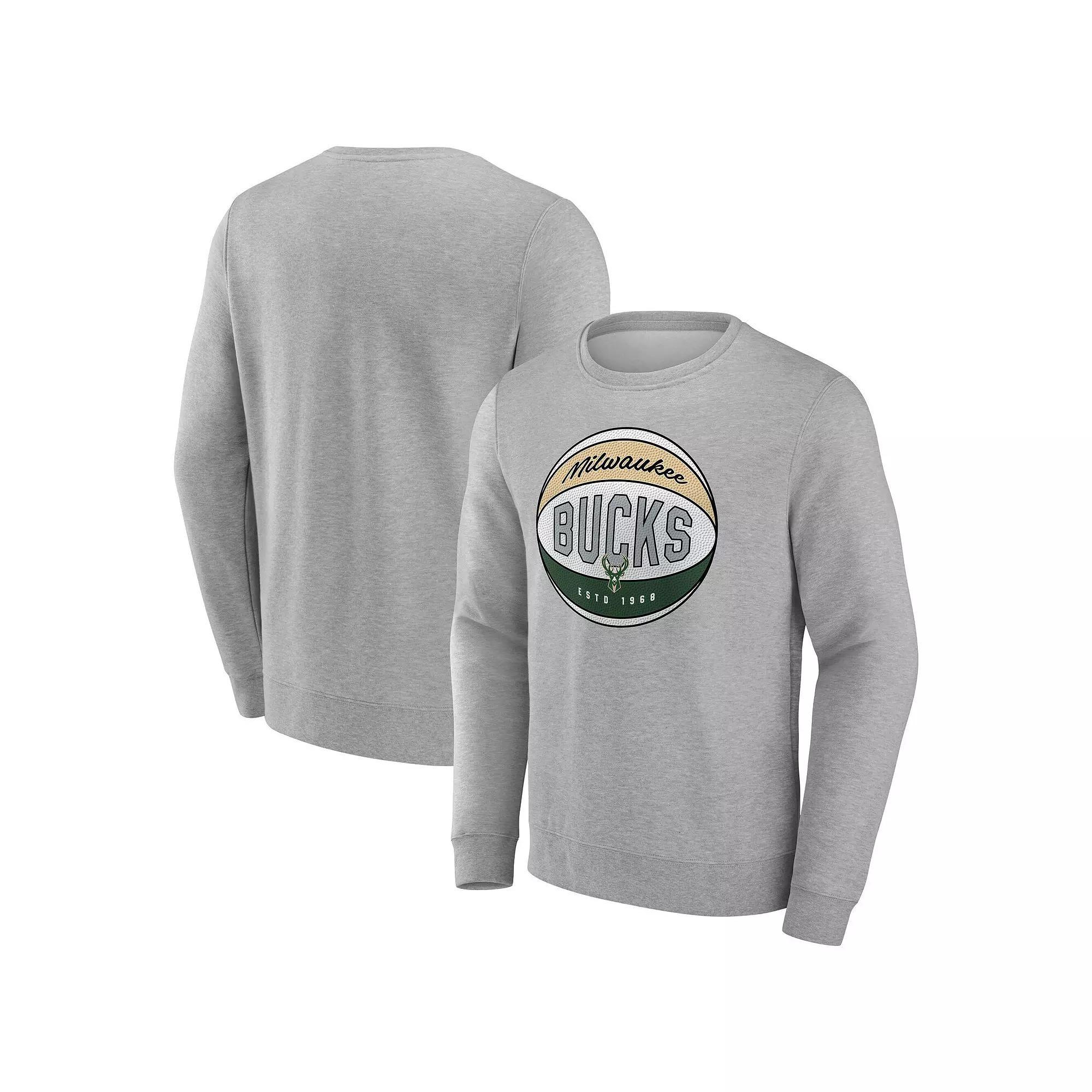 Men's Fanatics Gray Milwaukee Bucks True Classics Hard Color Fleece Pullover Sweatshirt, Size: Large, Grey Product Image