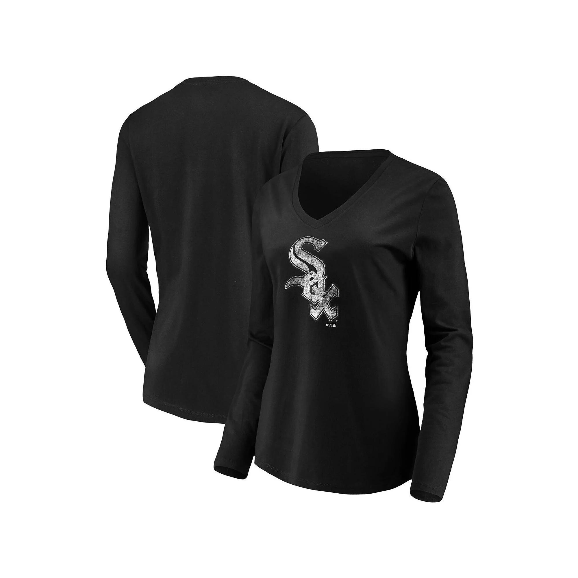 Women's Fanatics Branded Black Chicago White Sox Core Team Long Sleeve V-Neck T-Shirt, Size: Medium Product Image