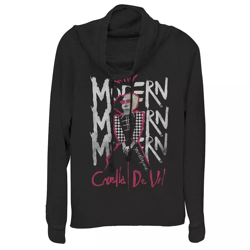 Disney's Cruella De Vil Juniors' Modern Stack Cowlneck Graphic Lightweight Long Sleeve, Girl's, Size: Large, Black Product Image