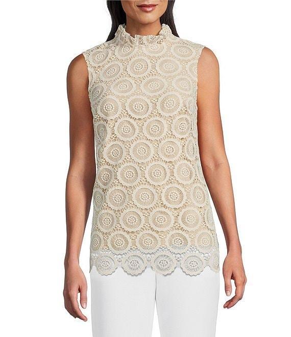 Preston & York Lorraine Lace Mock Neckline Sleeveless Tie Back Blouse Product Image