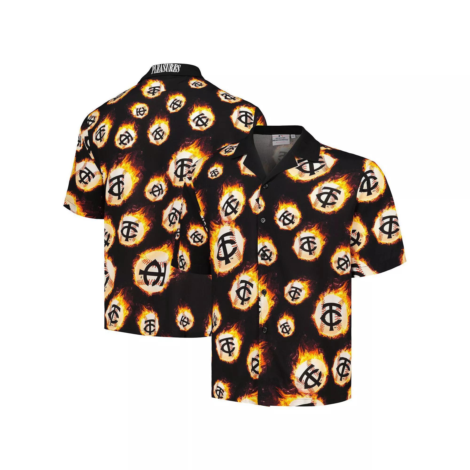 Men's Black Minnesota Twins Flame Fireball Button-Up Shirt, Size: Small Product Image