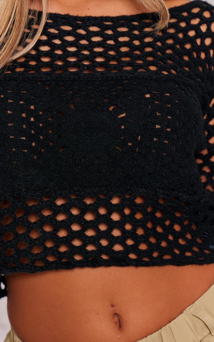 Black Flower Embossed Crochet Oversized Top Product Image