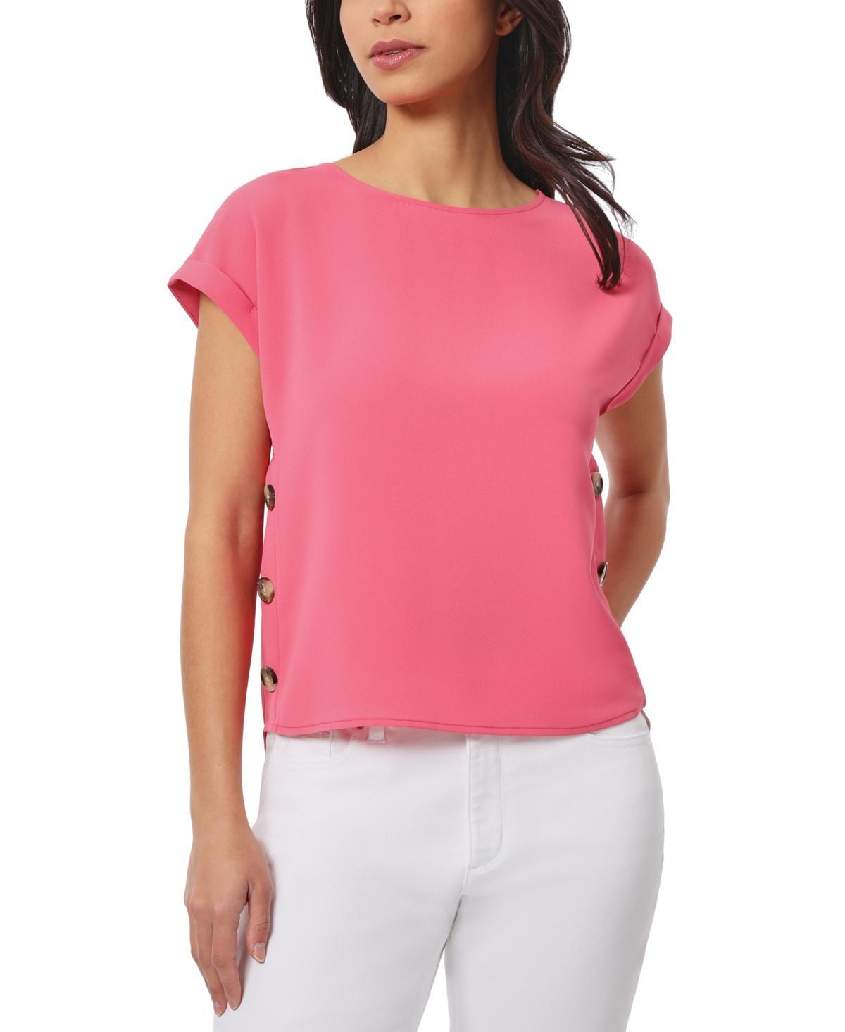 Jones New York Womens Short-Sleeve Button-Detail Top Product Image