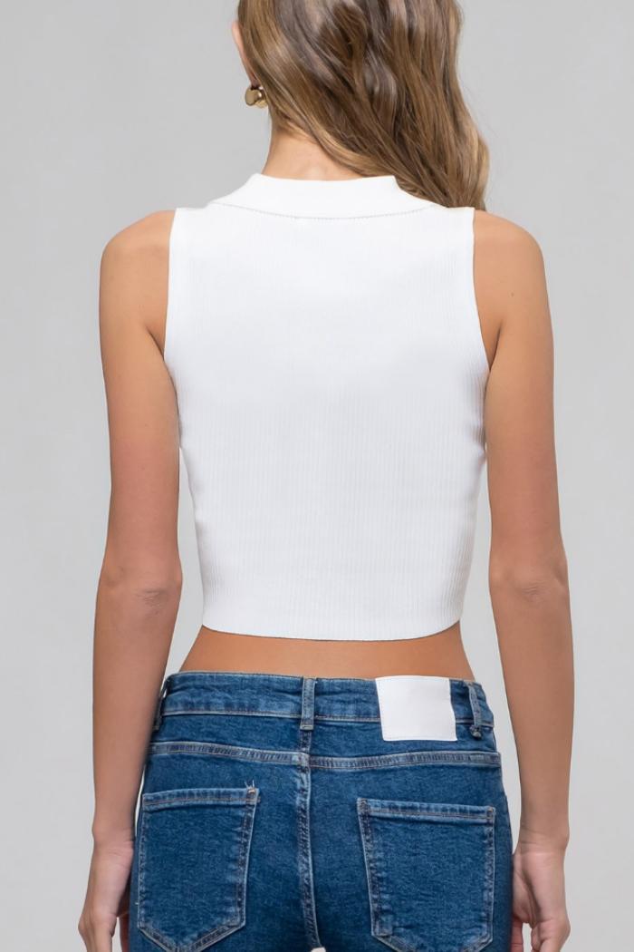 Collared Sleeveless Sweater Knit Crop Top Product Image