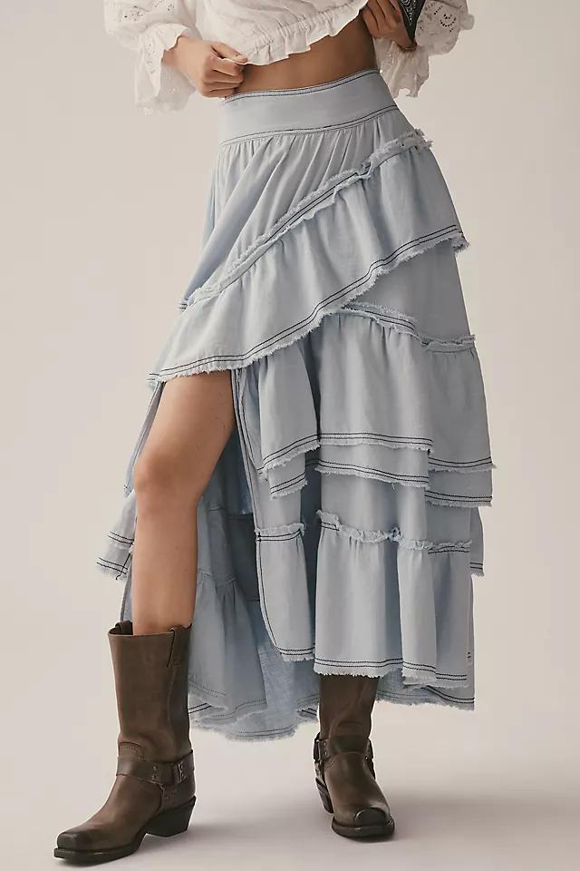 Pilcro Asymmetrical Ruffled Tiered Midi Skirt Product Image