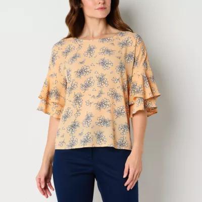 Liz Claiborne Womens Round Neck Elbow Sleeve Blouse Product Image