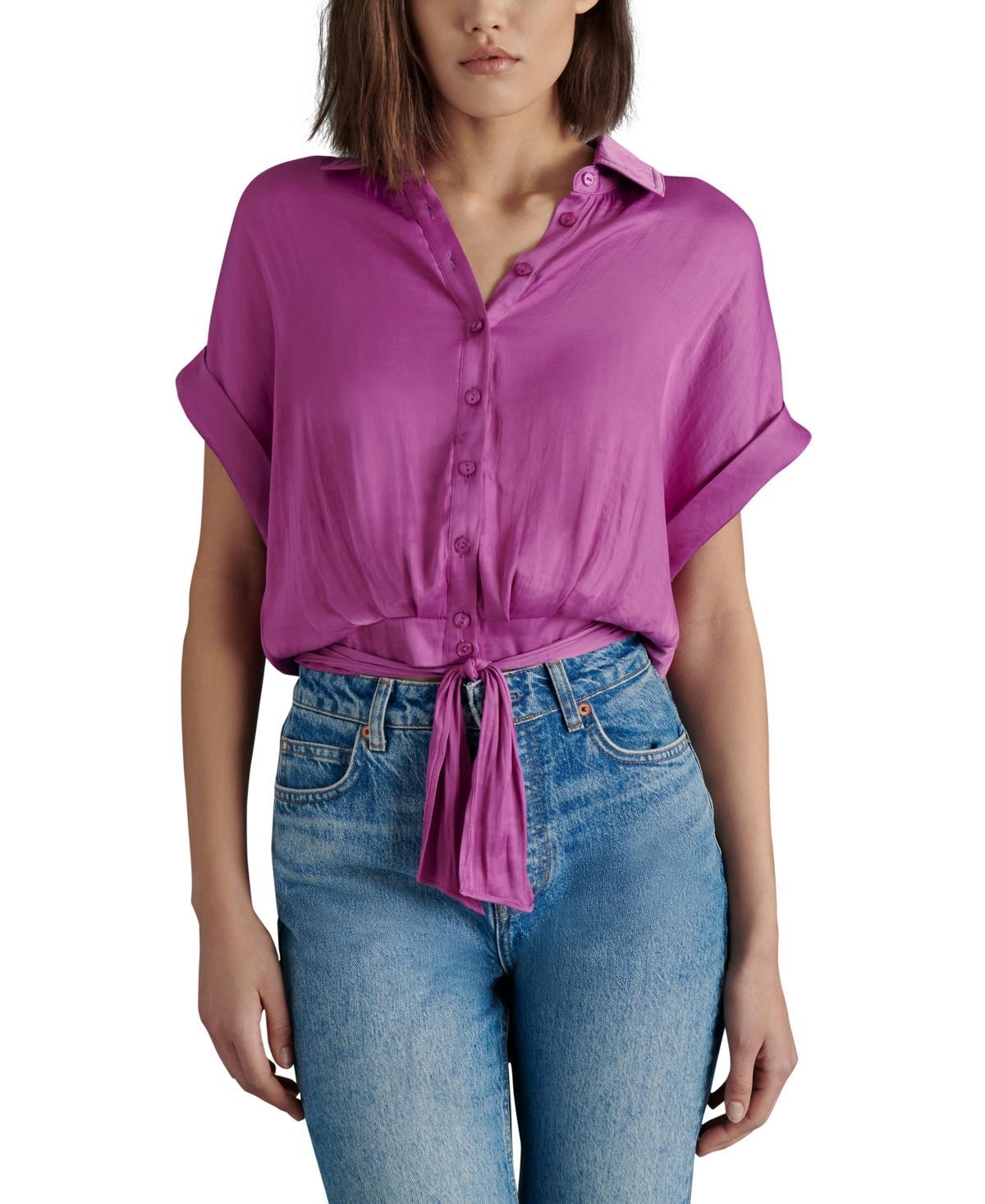 Steve Madden Womens Tori Button-Front Tie-Hem Top Product Image