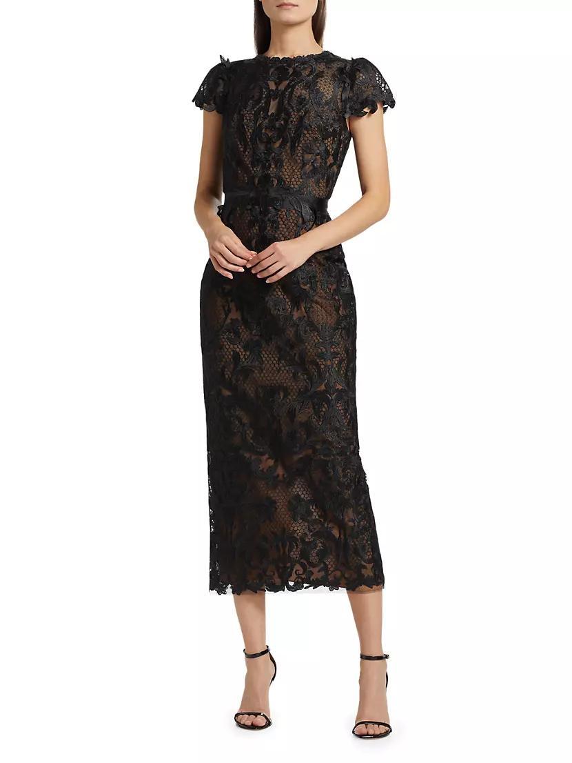Embroidered Tulle Cap-Sleeve Cocktail Dress Product Image