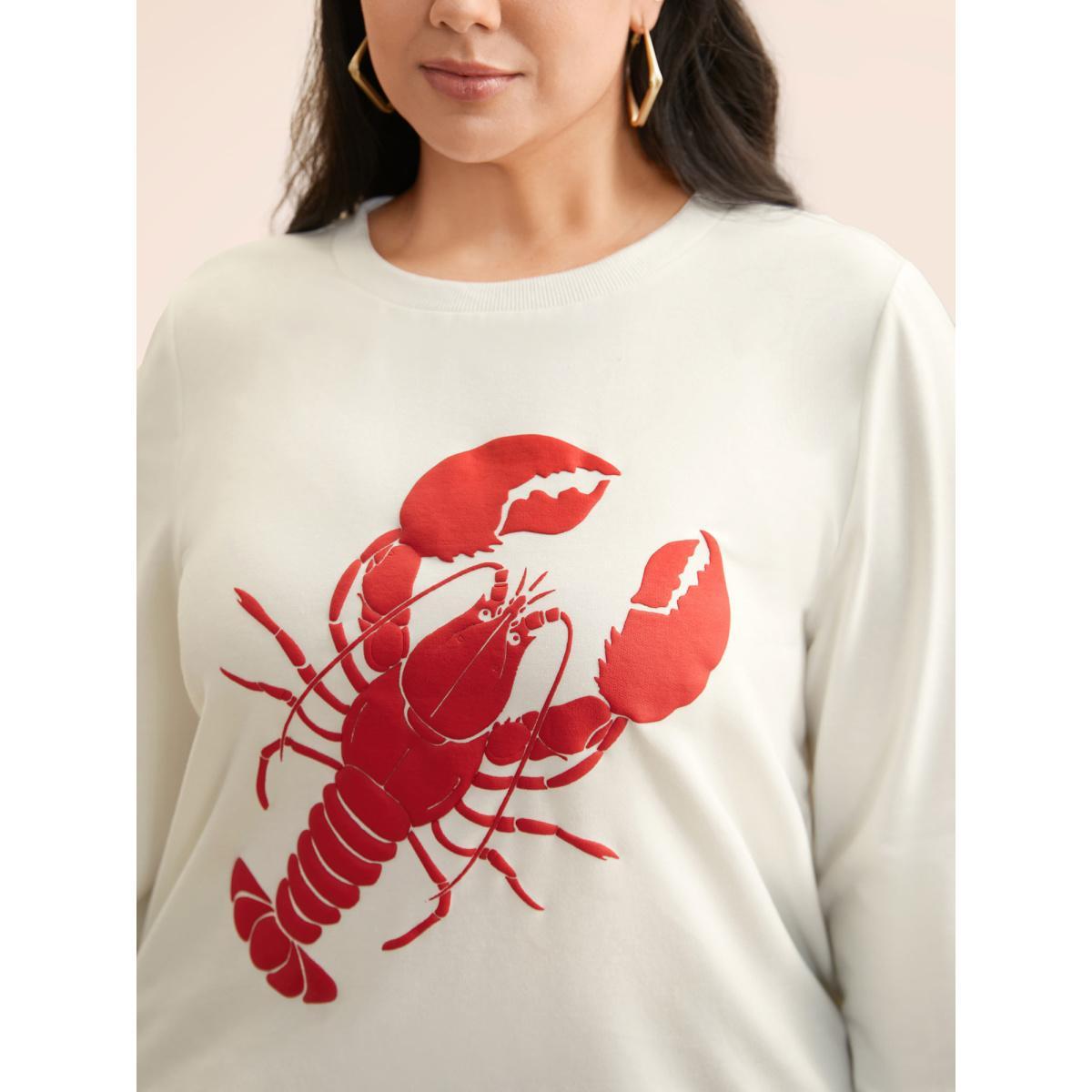 Plus Size Lobster Pattern Round Neck Sweatshirt Women Originalwhite Casual Patchwork Round Neck Everyday Sweatshirts BloomChic 10/M Product Image