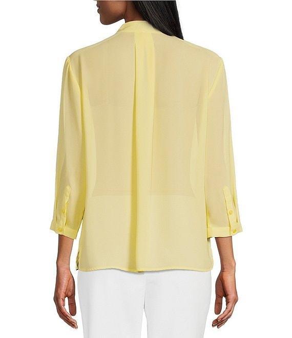 Investments Petite Size Caroline Signature V-Neck 3/4 Sleeve Button Front Blouse Product Image