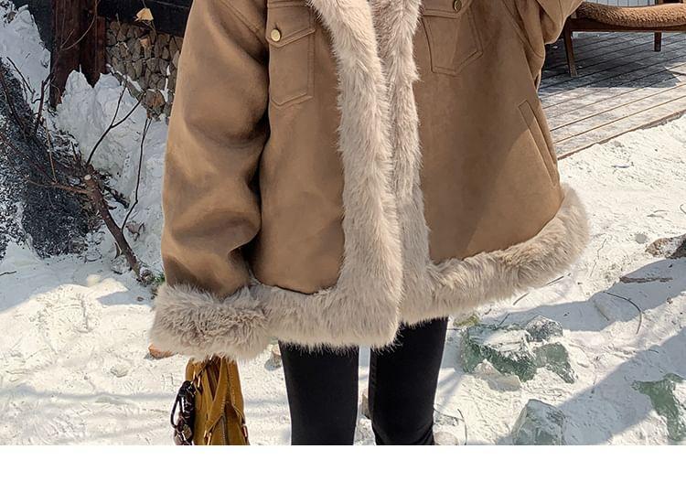 Collared Panel Faux Shearling Jacket Product Image