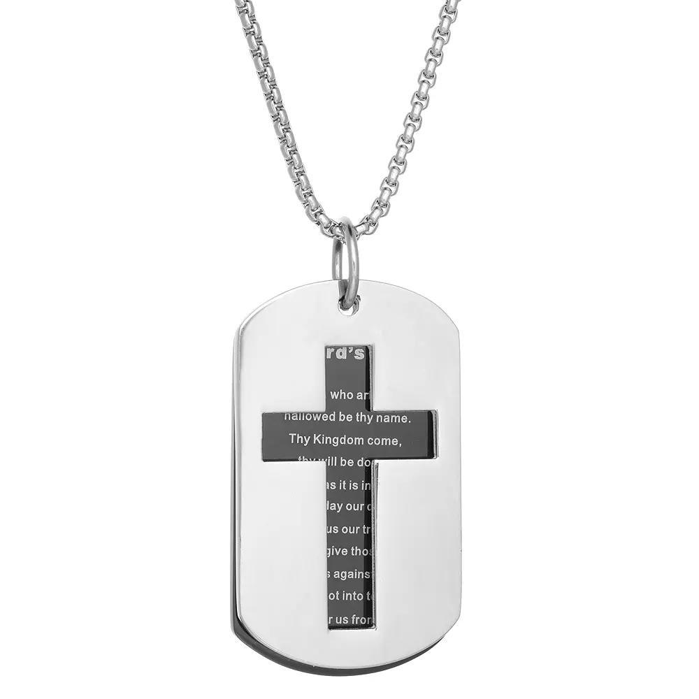 LYNX Men's Stainless Steel 2-pc. Lord's Prayer Dog Tag Pendant, Size: 24", Silver Tone Product Image