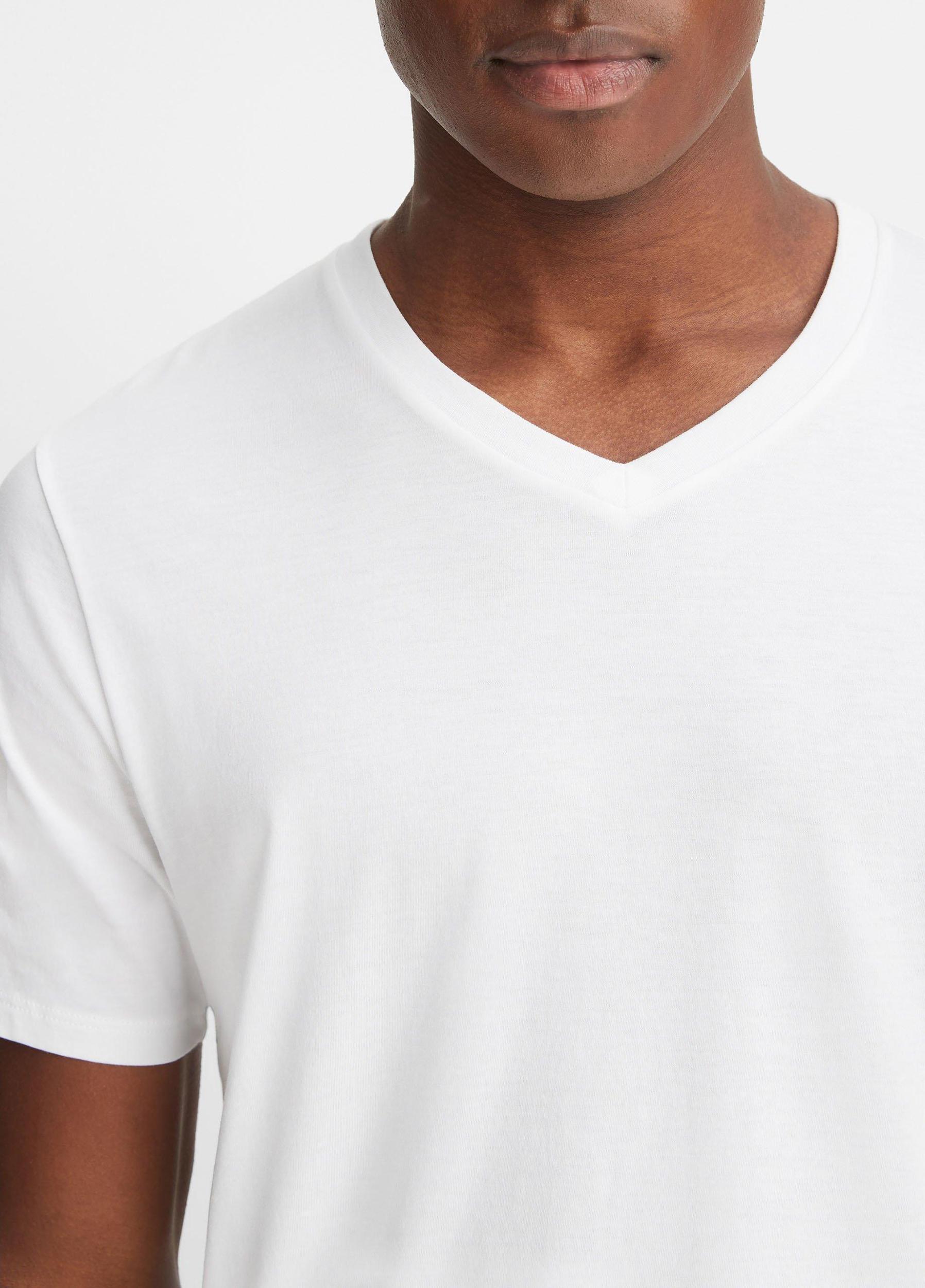 Mens Pima Cotton V-Neck T-Shirt, Heather Steel, Size XL Vince Product Image
